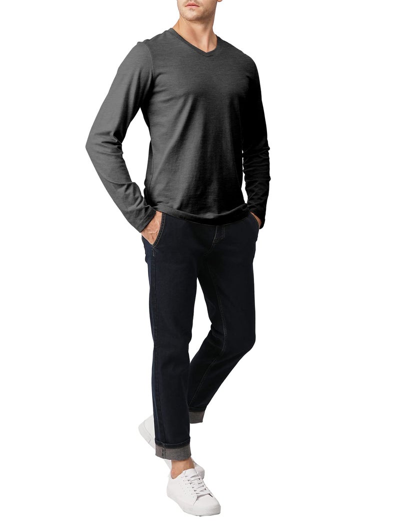 H2H Comfortably Stylish Mens V-Neck Long Sleeve Slim Fit T-Shirts Charcoal US M/Asia L (KMTTL0374) - Image 5